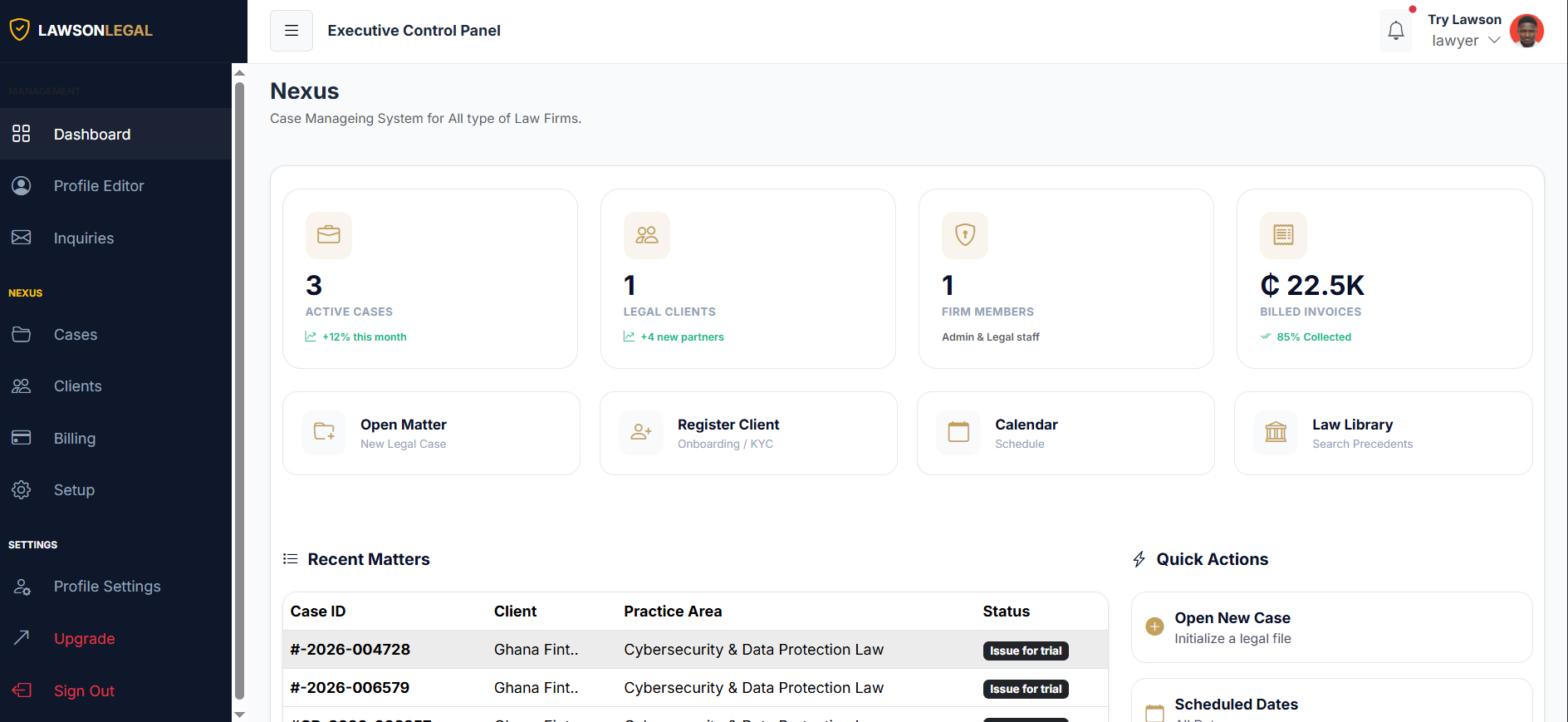 Nexus Case Manager Application UI Frame
